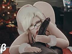 Mercy Gives A Christmas Handjob With Her Big Ass