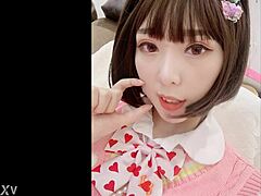 Chinese girl shows top oral skills close up