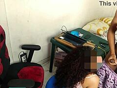 curly haired brunette gets fucked hard in her office