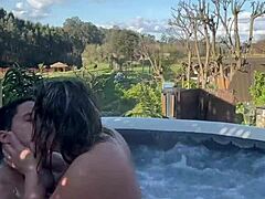 Outdoor sex with a hot blonde milf in a hot tub - jacuzzi