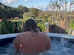 Outdoor sex with a hot blonde milf in a hot tub - jacuzzi
