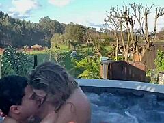 Outdoor sex with a hot blonde milf in a hot tub - jacuzzi