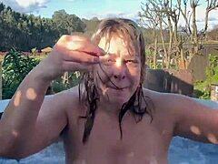 Outdoor sex with a hot blonde milf in a hot tub - jacuzzi