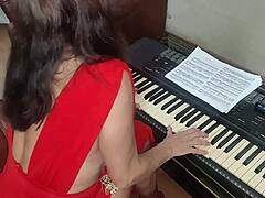 stepson interrupts stepmom piano playing