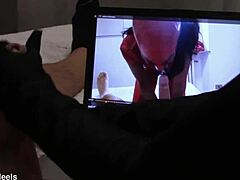 Preview gift handjob in gloves with big cumshot