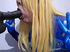 cute trans samus gives sloppy bbc dildo blowjob 😈