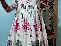 stripping white floral dress weared by stepmom rough anal fuck stepmom big ass loves