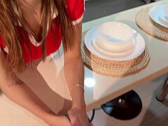 The maid secretly wanted her boss to get her pregnant in the kitchen