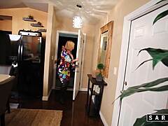 Ts foxxy squeezes big tits with sara jay