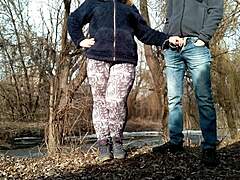 My curvy stepmom pees with me outdoors