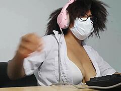 beautiful student is getting excited while singing while doing homework