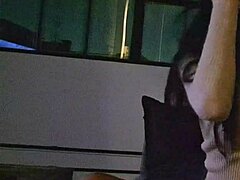Fucking an 18 yo teen 18+ on the couch in low light real homemade sex