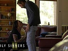 Family sinners - inked brunette gets horny while her boyfriend is away and takes his fathers cock instead
