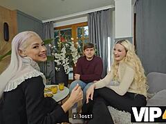 vip4k oh man i can't believe these hot blondies daruma rai and veronica leal got fucked after playing superspies in this bisexual wife swap with cheating husbands watching