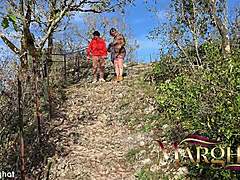 Taboo stepmom caught fingering shaved pussy deep in forest risky outdoor exhibitionist milf squirts monster cum load