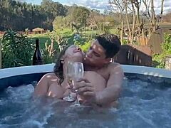 Outdoor sex with a hot blonde milf in a hot tub - jacuzzi